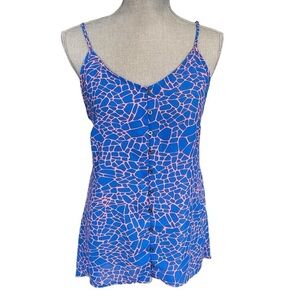 JO & CO Geometric Tank Top, Bright Blue and Pink Size M 0962